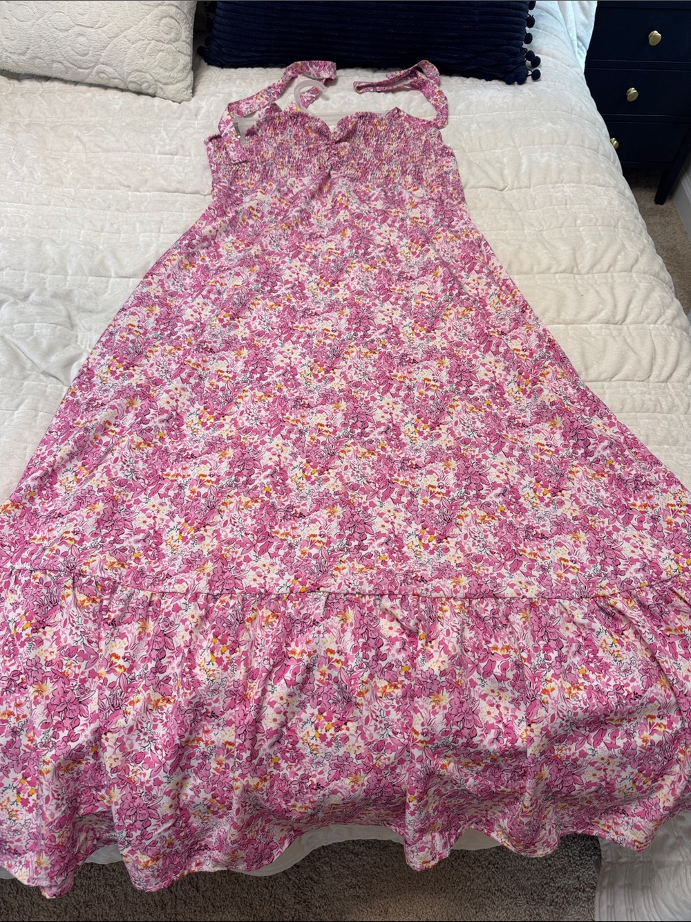 SHEIN Pink Sweetheart Halter Tie Floral Maxi Dress